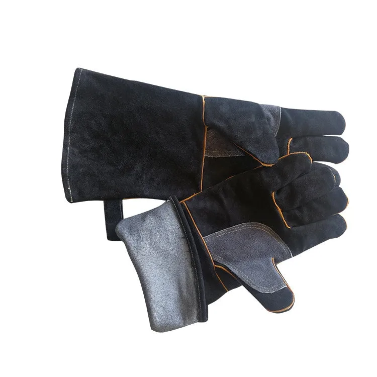 1 Pair JJ-2002 Outdoor Gardening Cut-Proof Genuine Leather Welding Gloves, Length 35cm(Black)