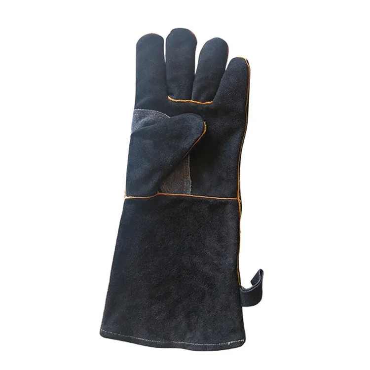 1 Pair JJ-2002 Outdoor Gardening Cut-Proof Genuine Leather Welding Gloves, Length 35cm(Black)