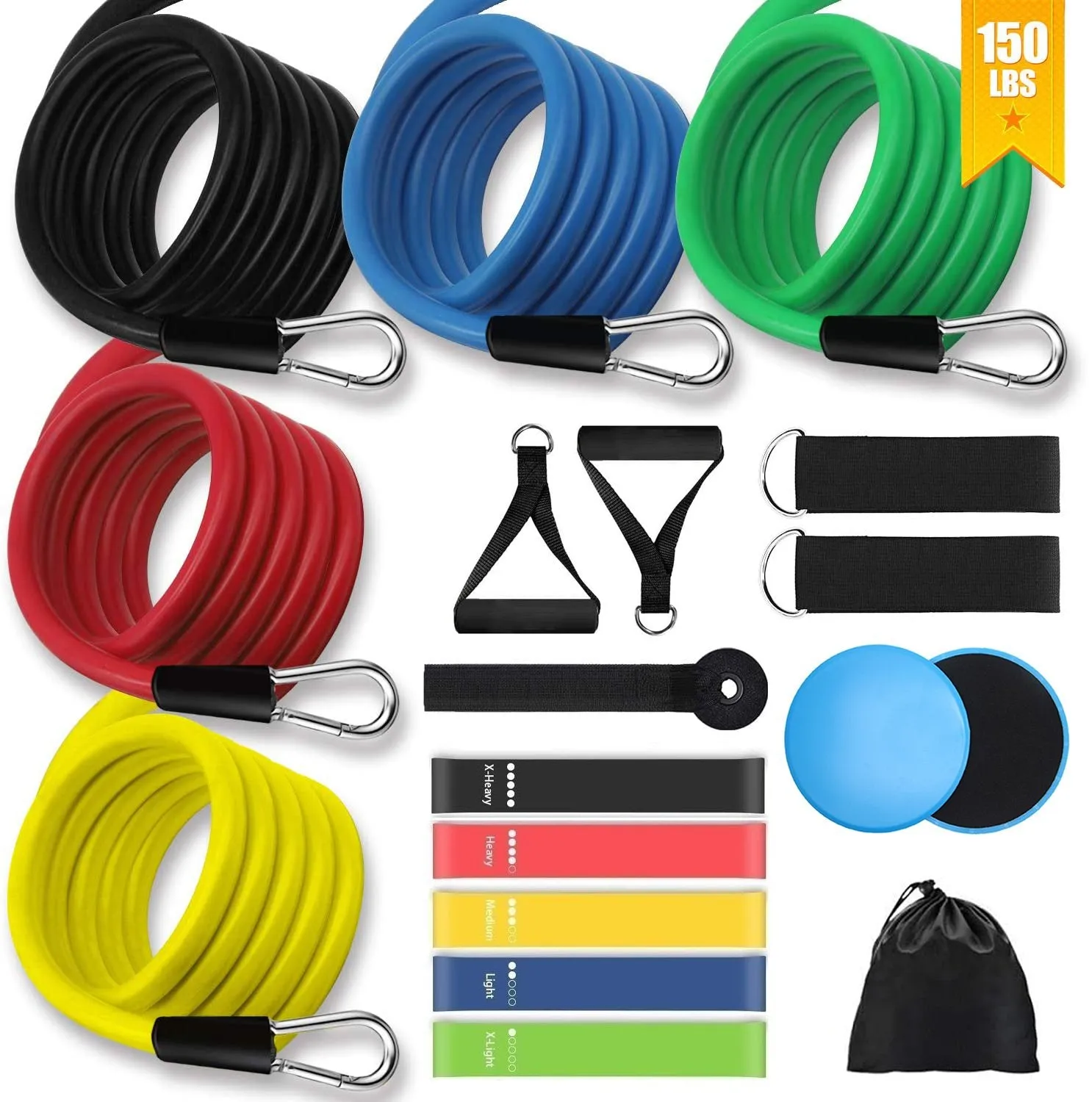 19 Pcs Workout Resistance Bands Set Exercise Bands Set Core Sliders