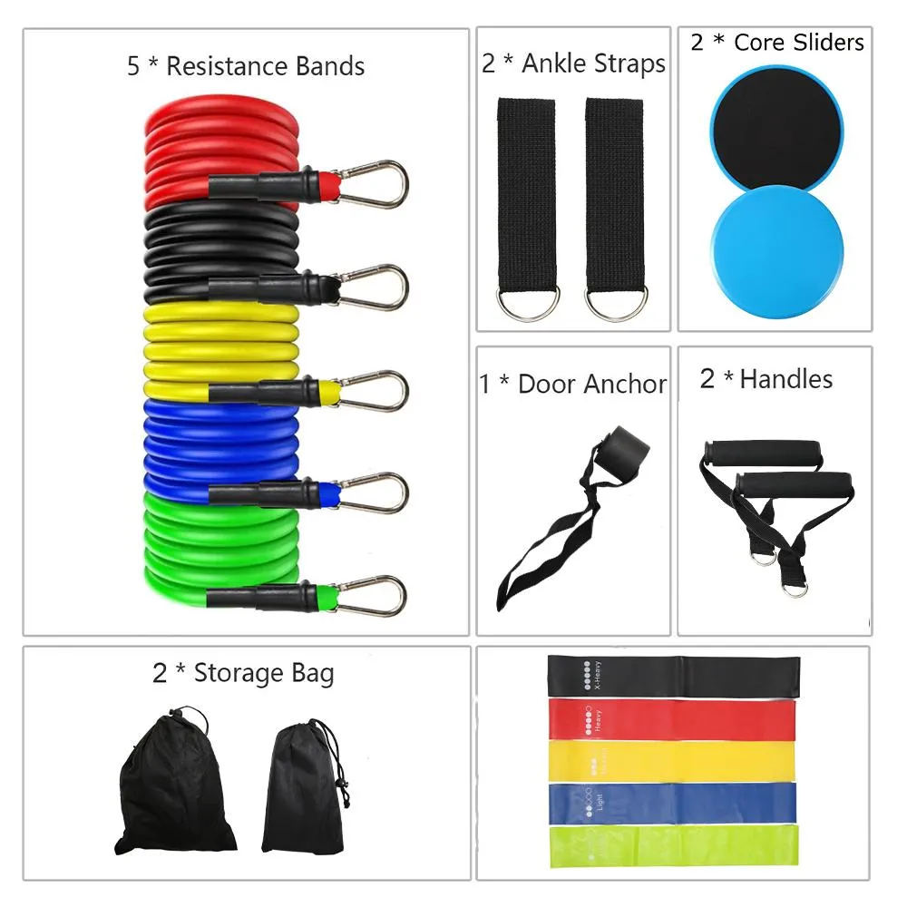 19 Pcs Workout Resistance Bands Set Exercise Bands Set Core Sliders