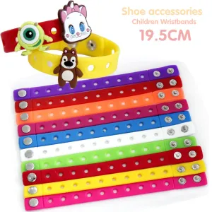 1PCS Random Color Silicone Bracelet Wristbands 19.5CM With Shoe Croc Buckle PVC Shoe Accessories Shoes charms Kid birthday Gifts