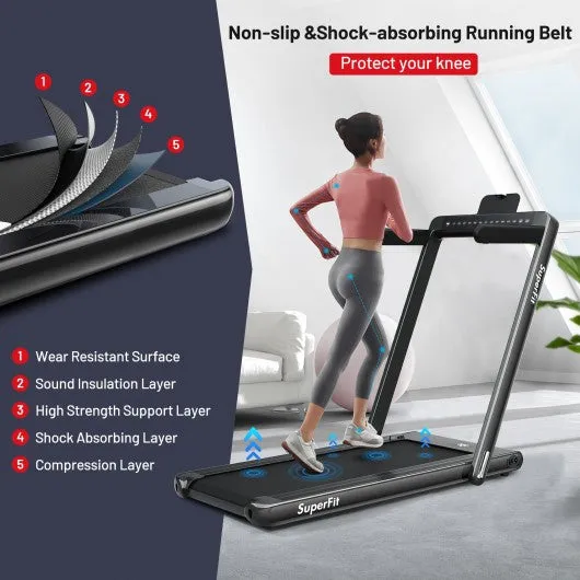 2-in-1 Electric Motorized Folding Treadmill with Dual Display and Bluetooth Speaker-Black