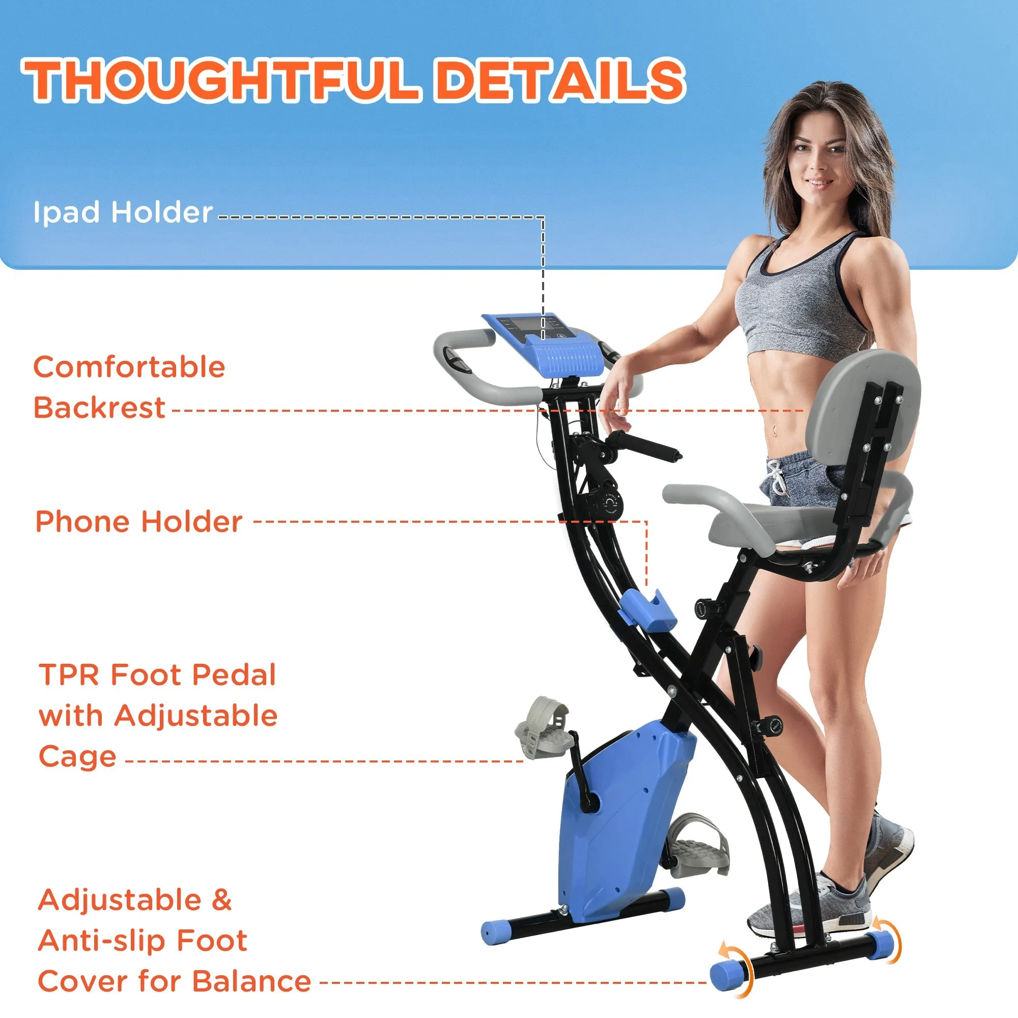 2-In-1 Folding Exercise Bike with 8-Level Magnetic Resistance Blue