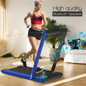 2-in-1 Folding Treadmill 2.25HP Jogging Machine with Dual LED Display-Navy