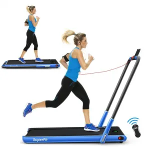 2-in-1 Folding Treadmill with RC Bluetooth Speaker LED Display-Blue