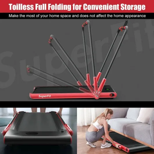 2-in-1 Folding Treadmill with RC Bluetooth Speaker LED Display-Red