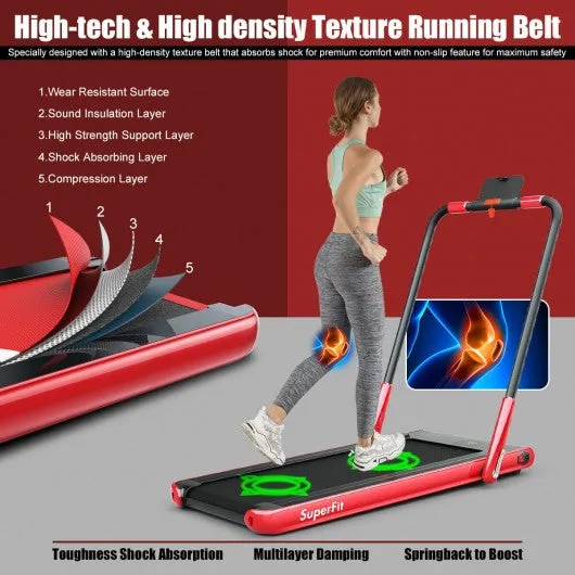 2-in-1 Folding Treadmill with RC Bluetooth Speaker LED Display-Red