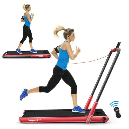 2-in-1 Folding Treadmill with RC Bluetooth Speaker LED Display-Red