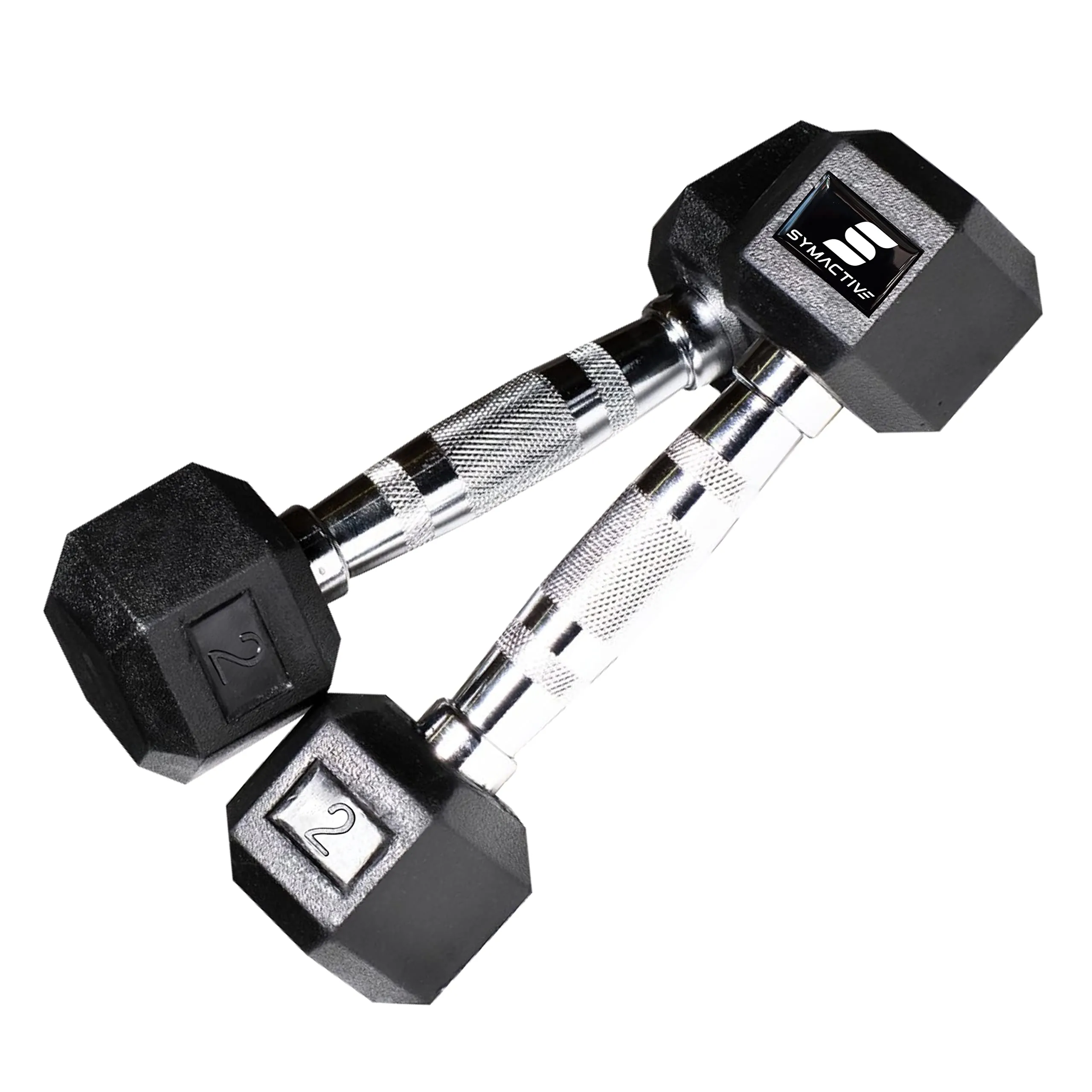 Amazon Brand - Symactive Rubber Coated Hex Dumbbells, Set Of 2, 2 Kg, Silver