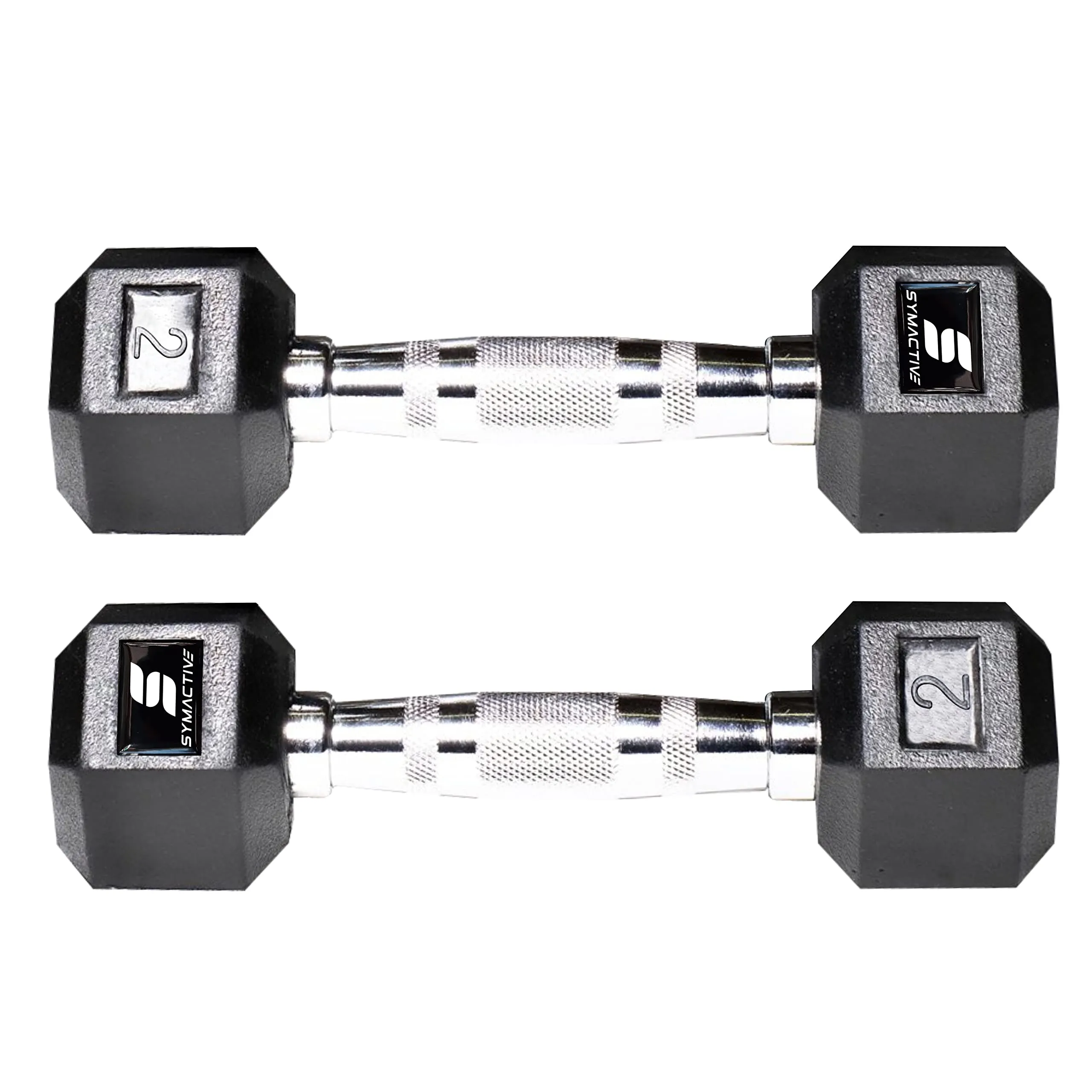 Amazon Brand - Symactive Rubber Coated Hex Dumbbells, Set Of 2, 2 Kg, Silver