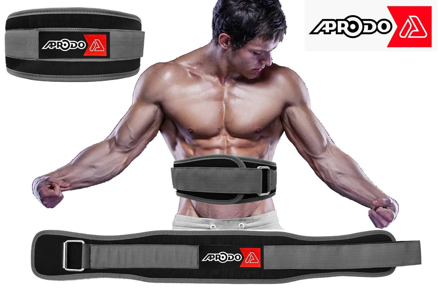 APRODO Multipurpose Weight Lifting Belt for Back Support Comfortable & Durable for Powerlifting, Weightlifting, Gym, Workout - 100% Nylon, (4 Inch Wide) for Men and Women (GREY, Medium 32'' - 36'')