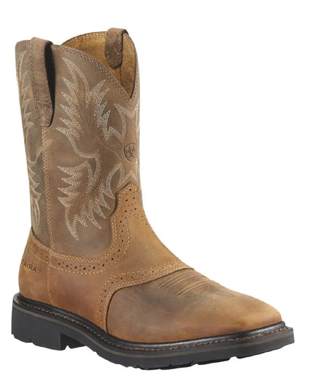 ARIAT MEN'S SIERRA PULL ON WESTERN WIDE SQUARE TOE WORK BOOTS - 10010148