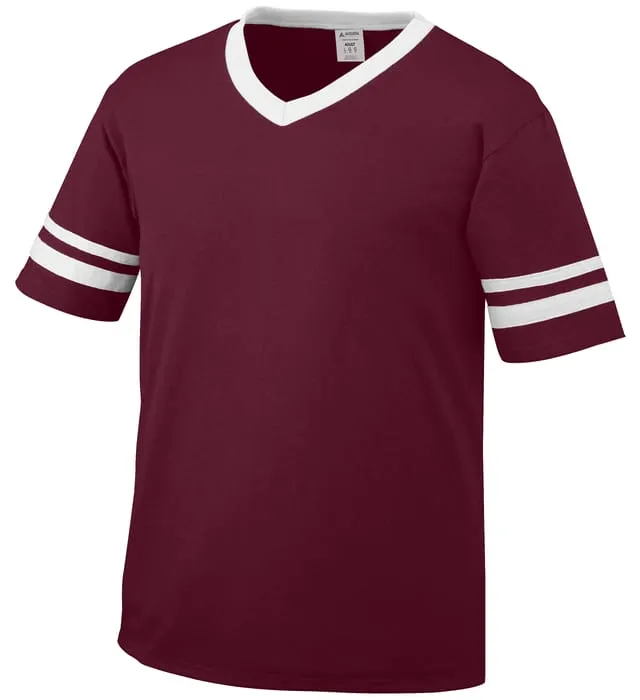 Augusta Maroon/White Adult Sleeve Stripe V-Neck Baseball Jersey