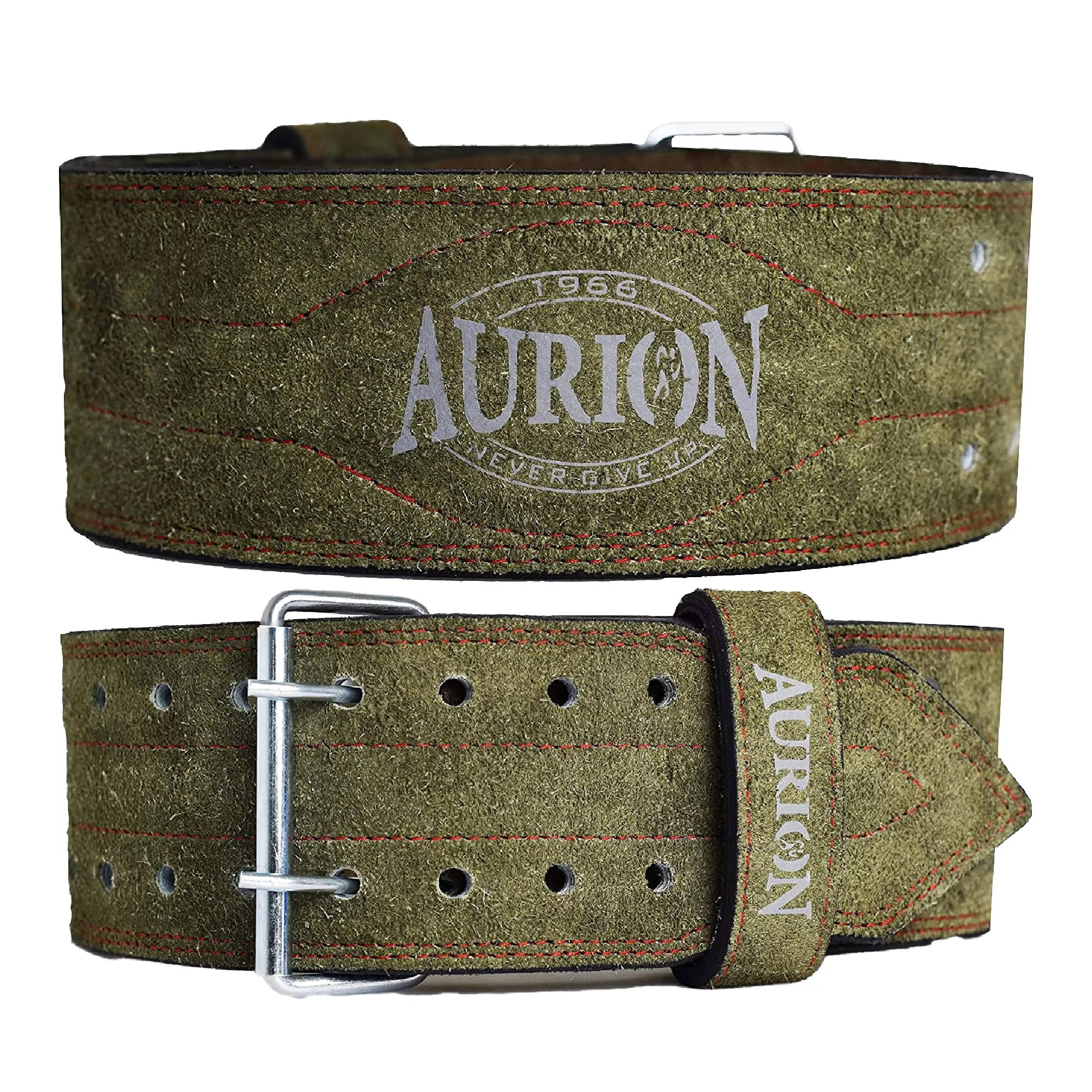 Aurion by 10 club Sued Leather Powerlifting Gym Belt -Medium | Weight Lifting Belt for Heavy Workout for Men & Women | Professional Heavy Weight Lifting Belt - Olive Green