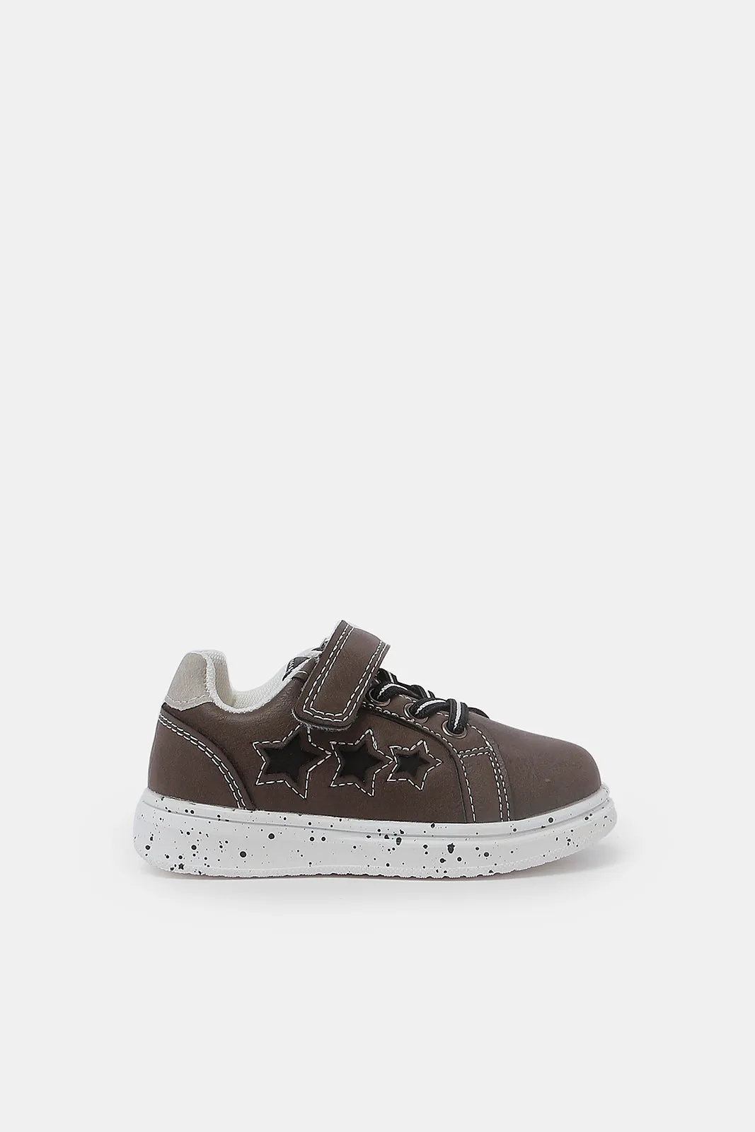 Baby Boys Brown Star Trim Velcro Strap Sneaker