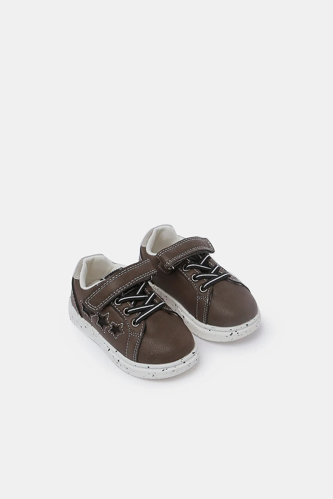 Baby Boys Brown Star Trim Velcro Strap Sneaker