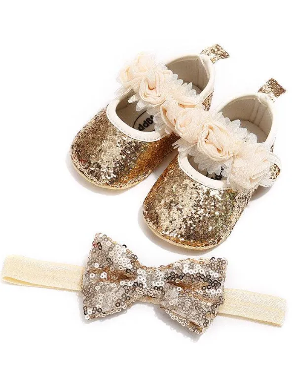 Baby Sequin Love Headband and Shoes Set