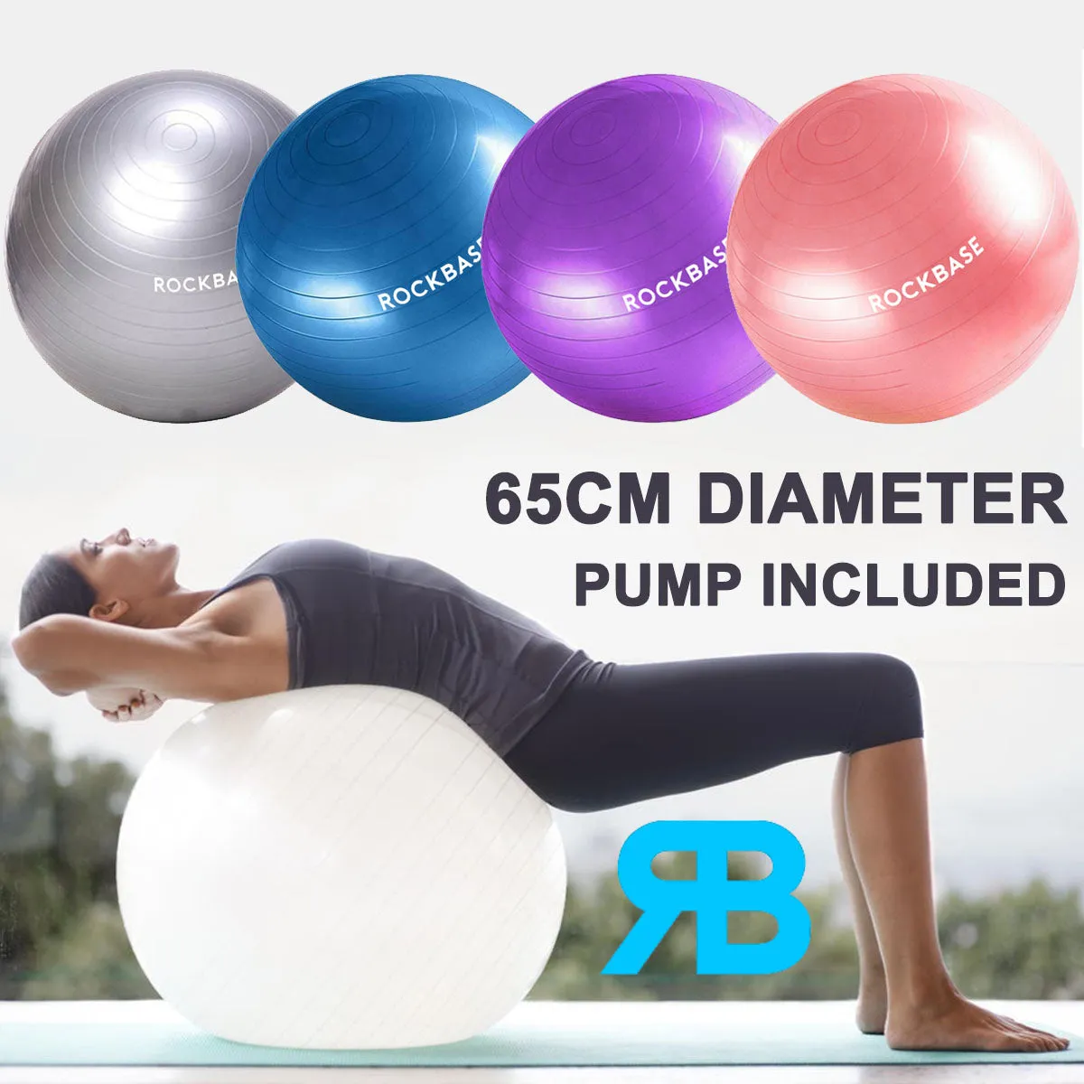 BLACK 65CM ANTI BURST YOGA SWISS BALL WITH PUMP