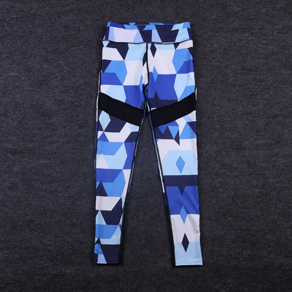 Blue Camouflage Sports Yoga Workout Gym Fitness Exercise Leggings