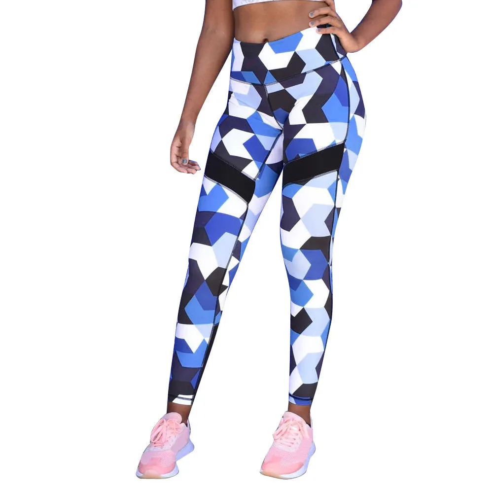 Blue Camouflage Sports Yoga Workout Gym Fitness Exercise Leggings