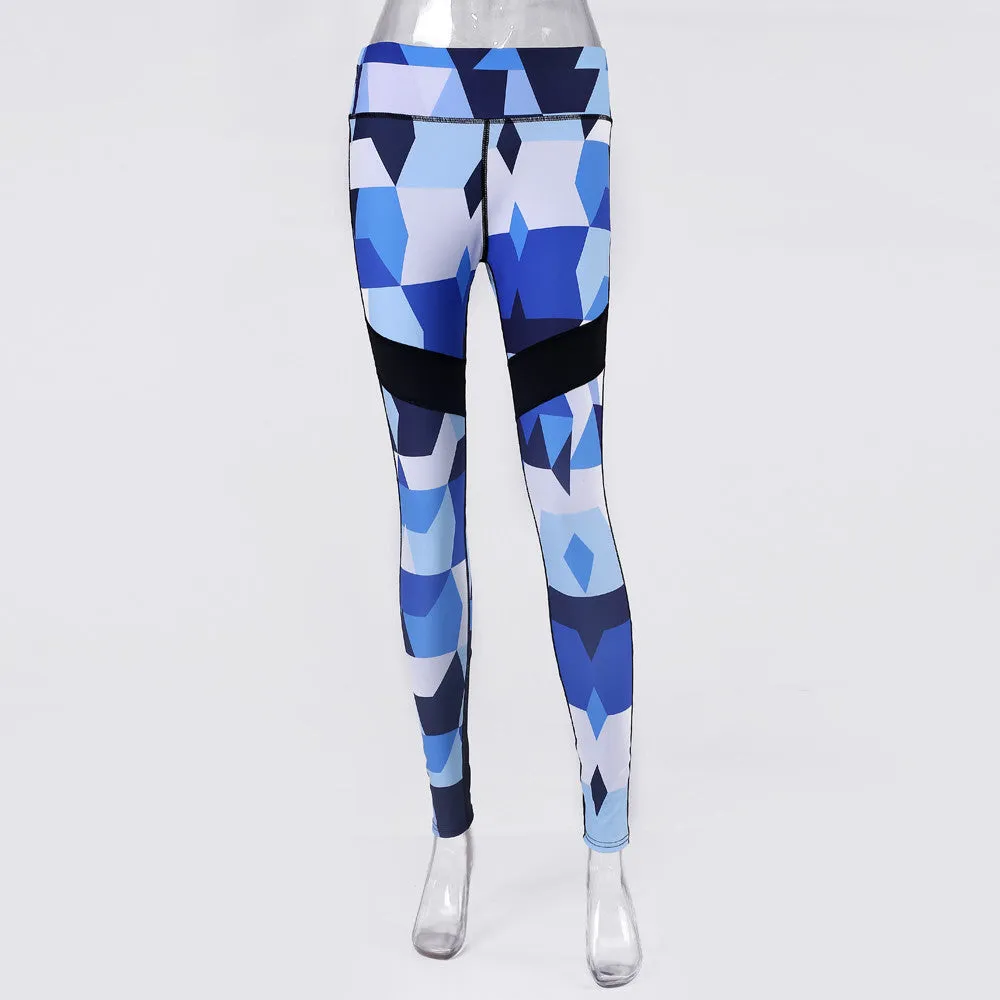 Blue Camouflage Sports Yoga Workout Gym Fitness Exercise Leggings