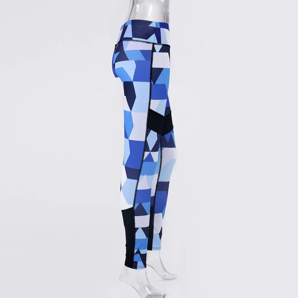 Blue Camouflage Sports Yoga Workout Gym Fitness Exercise Leggings