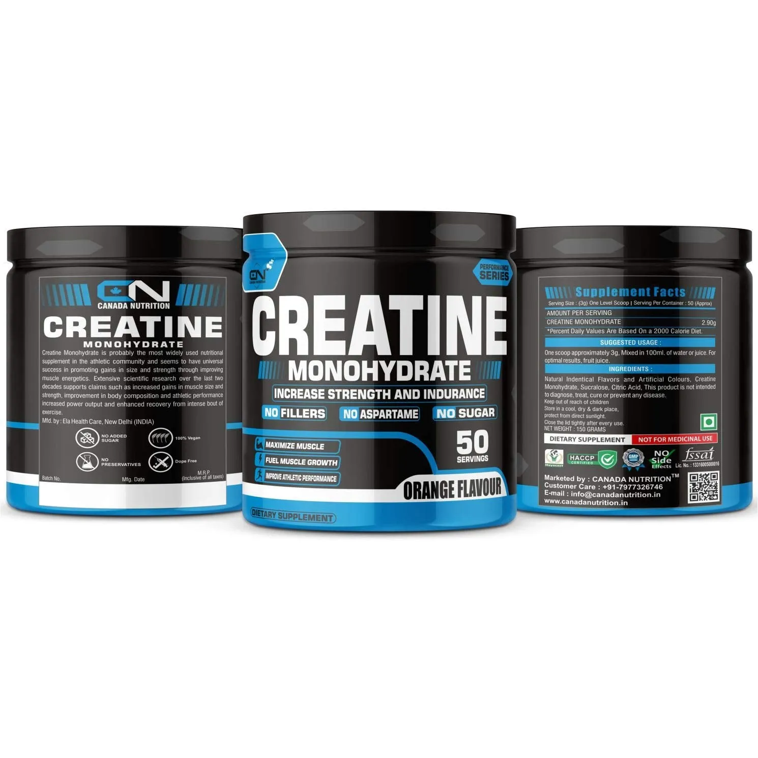 Canada Nutrition Creatine Monohydrate, Strength, Reduce Fatigue, 100% Pure Creatine, Lean Muscle Building, Supports Muscle Growth, Athletic Performance, Recovery [50 Servings, Orange] Free Shaker