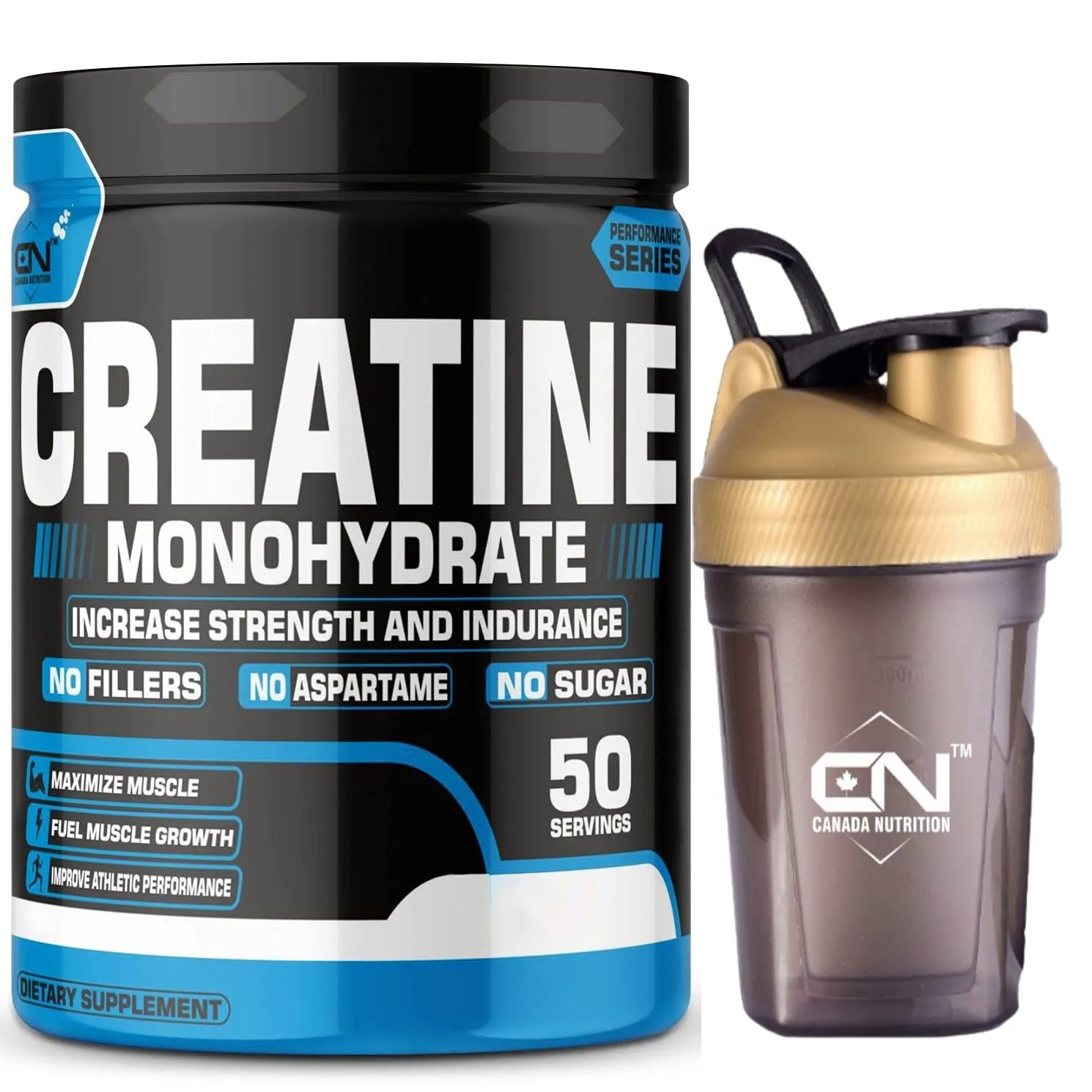 Canada Nutrition Creatine Monohydrate, Strength, Reduce Fatigue, 100% Pure Creatine, Lean Muscle Building, Supports Muscle Growth, Athletic Performance, Recovery [50 Servings, Orange] Free Shaker