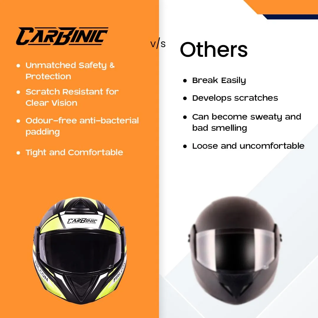 CARBINIC Falcon Series Full Face Flip-up Helmet for Men & Women | ISI Certified | Clear & Scratch Resistant Visor | Lightweight & Stylish | Medium | Green Graphic