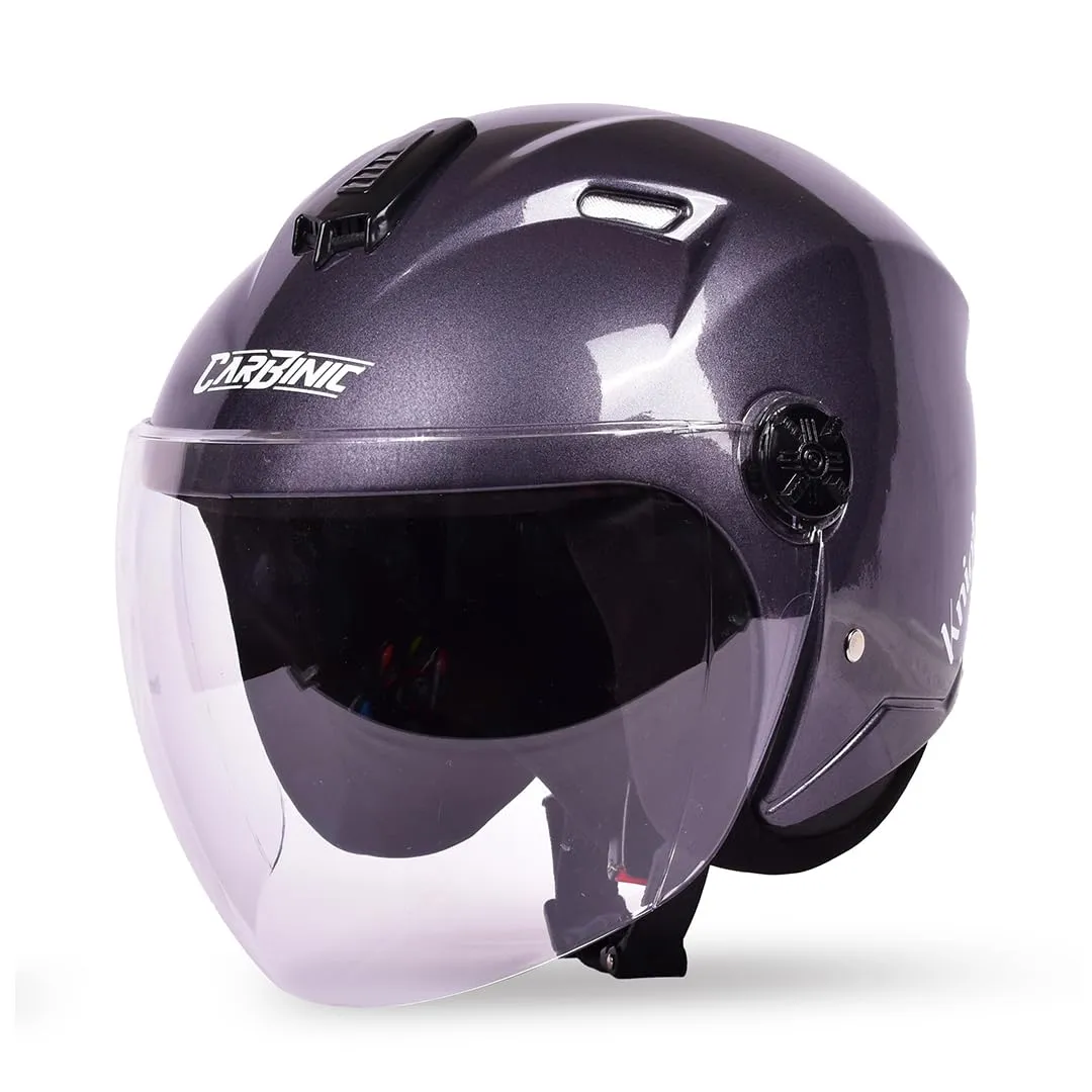 CARBINIC Knight Series Half Face Helmet for Men & Women | ISI Certified | Clear & Scratch Resistant Visor | Lightweight & Stylish | Medium | Grey