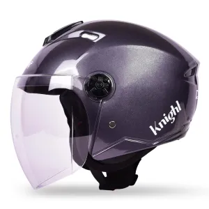 CARBINIC Knight Series Half Face Helmet for Men & Women | ISI Certified | Clear & Scratch Resistant Visor | Lightweight & Stylish | Medium | Grey