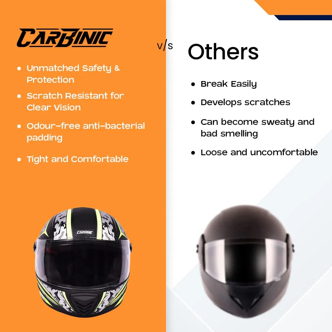 CARBINIC Nickel Series Full Face Helmet for Men & Women | ISI Certified | Clear & Scratch Resistant Visor | Lightweight & Stylish | Medium | Neon Graphic