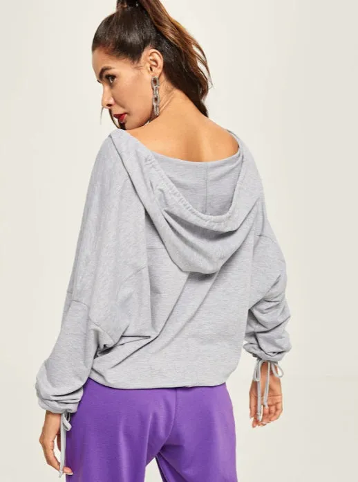 Casual Loose Gray Deep V Sweatshirts Pullover / Yoga