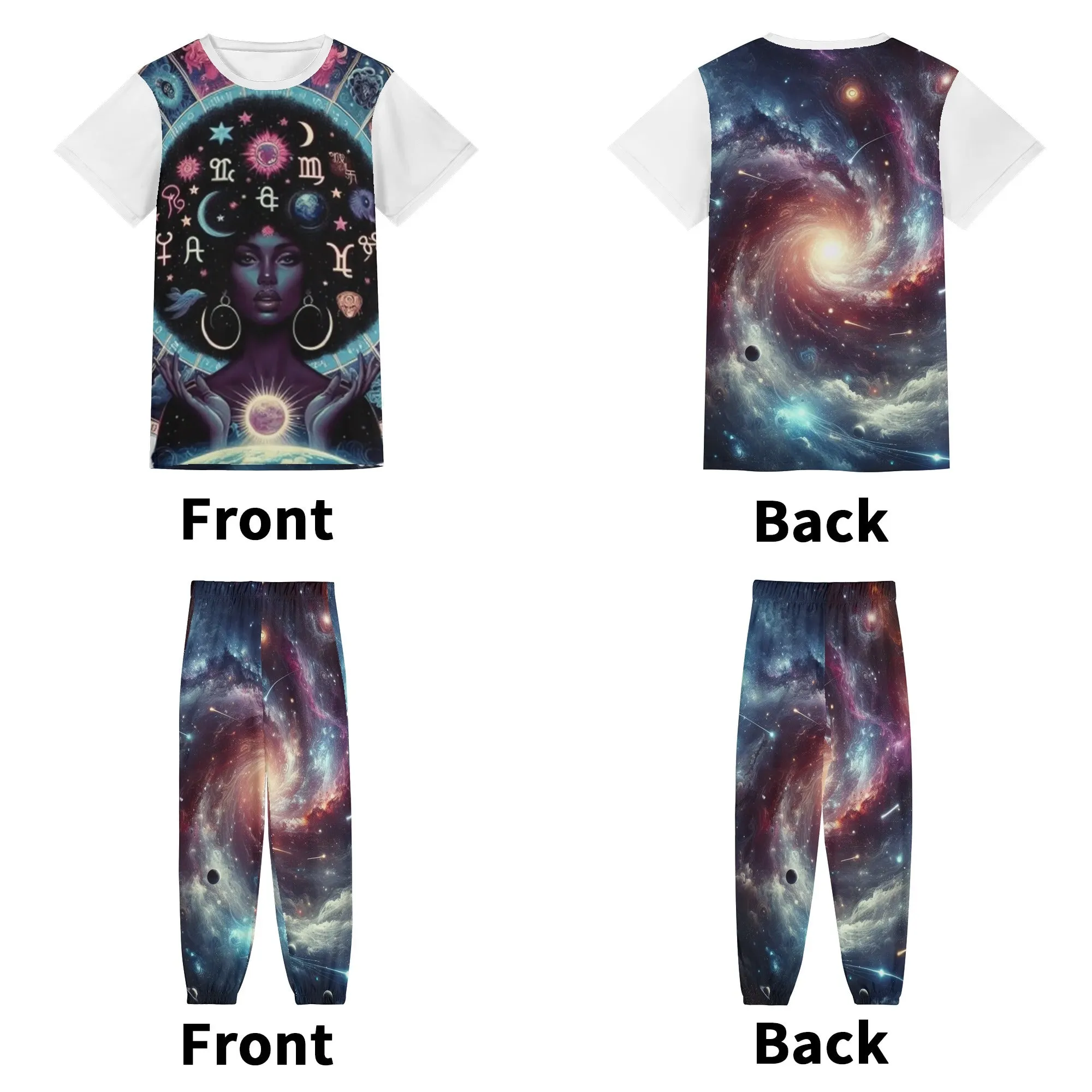 Celestial Zodiac Womens Short Sleeve Sports Outfit Set