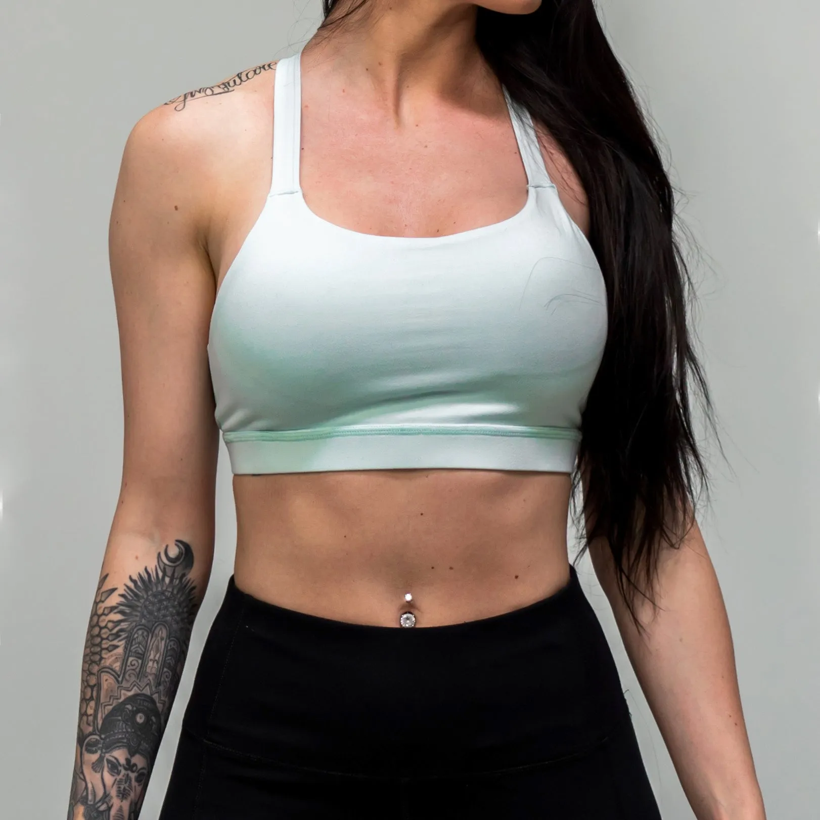 Cross Back Solid Sports Bra - Mint