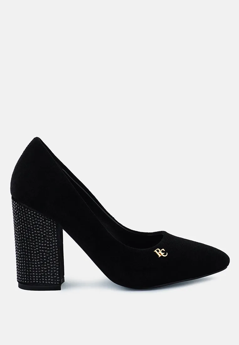 CYBER-GIRL Black Rhinestone Block Heeled Pumps