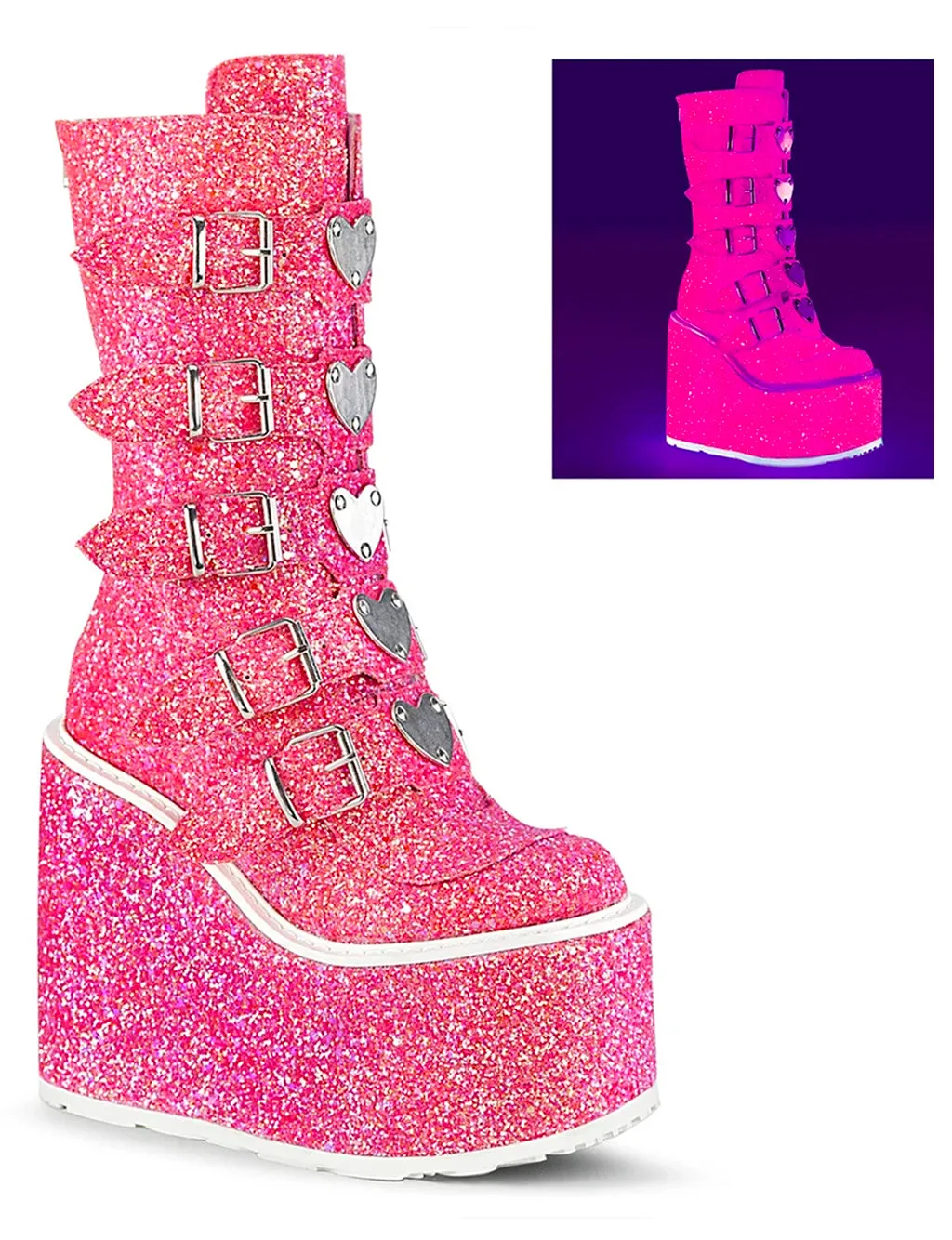 DEMONIA SWING 230 BOOTS - PINK GLITTER