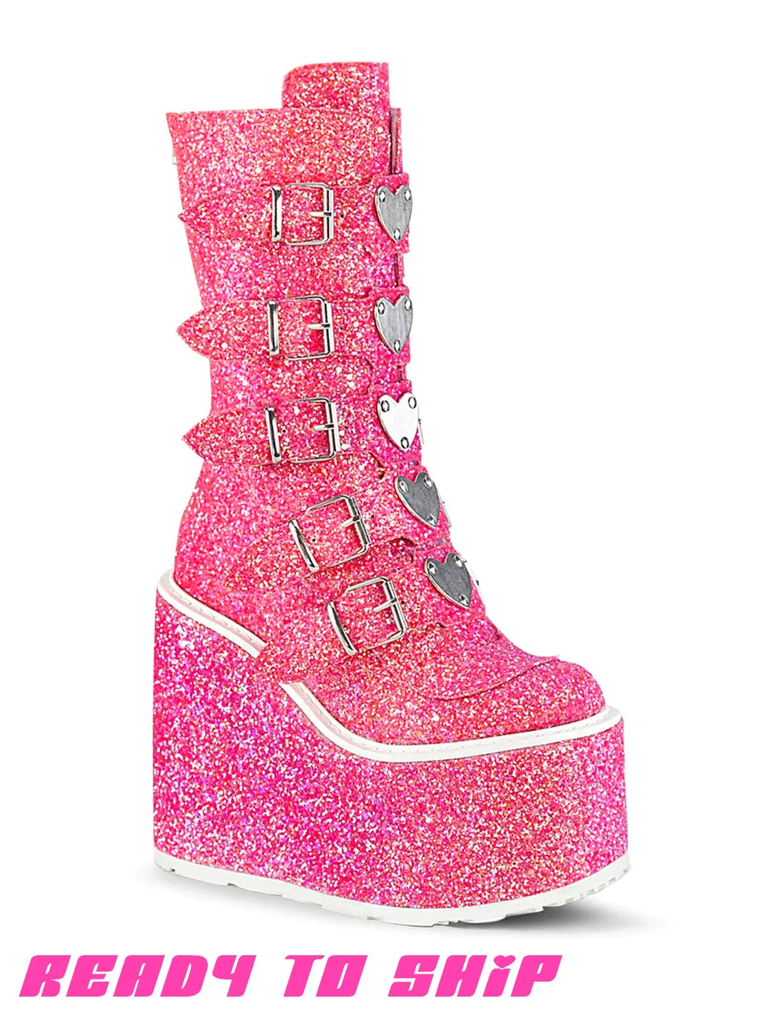 DEMONIA SWING 230 BOOTS - PINK GLITTER