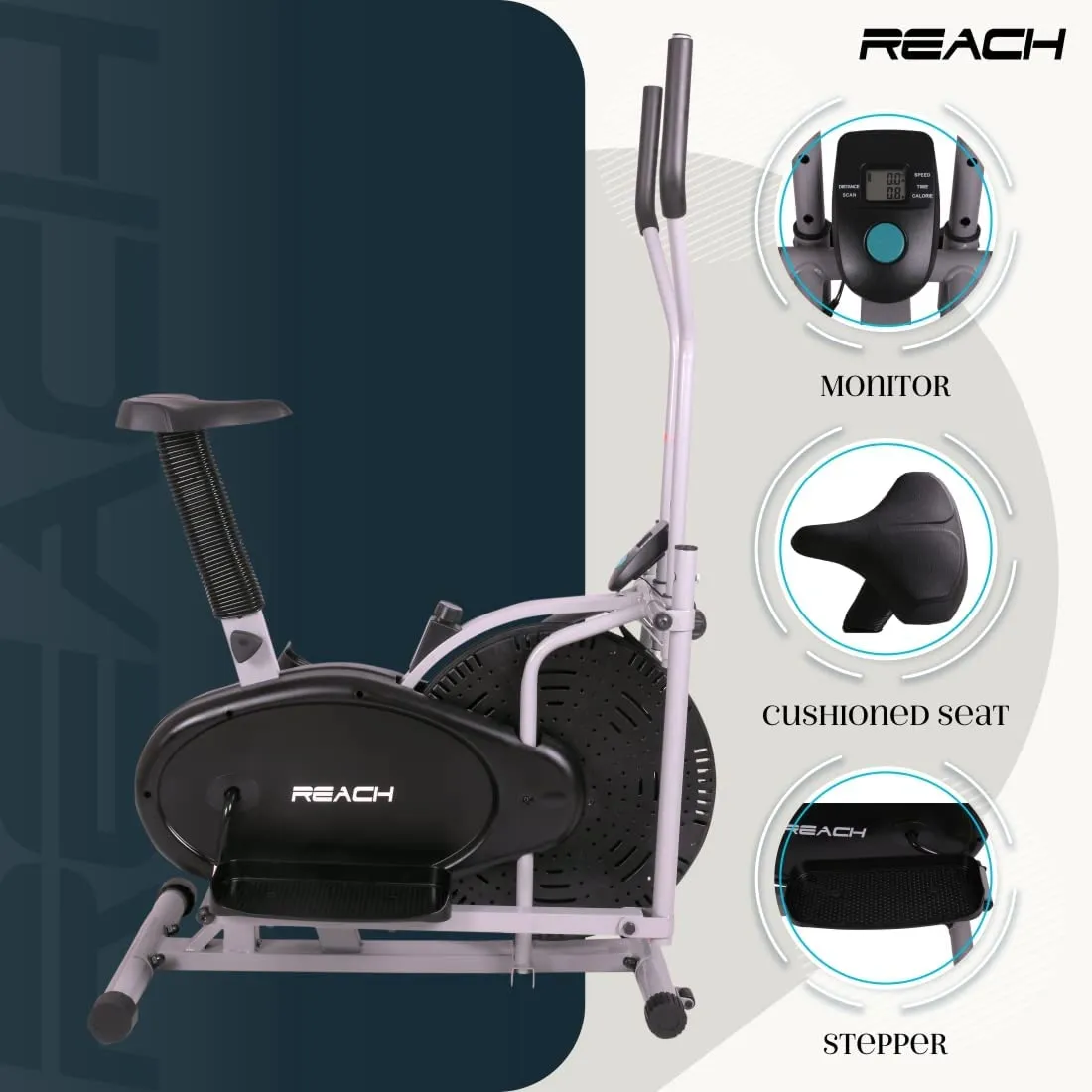 ELEV8 by Reach Orbitrek 2-in-1 Exercise Cycle & Elliptical Cross Trainer Equipment for Home | Adjustable Resistance | Cardio & Weight Loss | Max User Weight 100Kgs | 12 Months Warranty