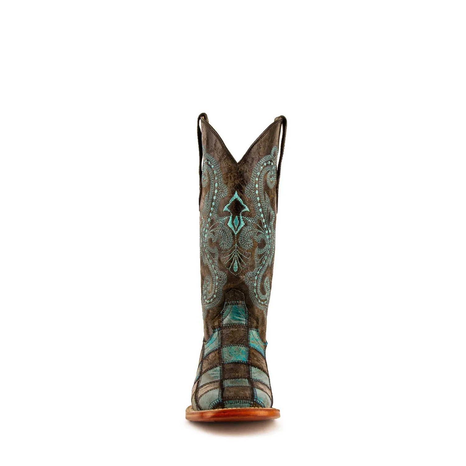 Ferrini Ladies Black/Turquoise Leather Patchwork S-Toe Cowboy Boots