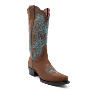 Ferrini Womens Ella V-Toe Brown Leather Cowboy Boots