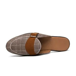 Flat Plaid Canvas Mules Shoes