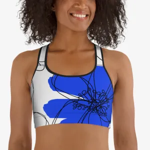 Floral Sports Bra "Daisy Doodles" Blue/Red