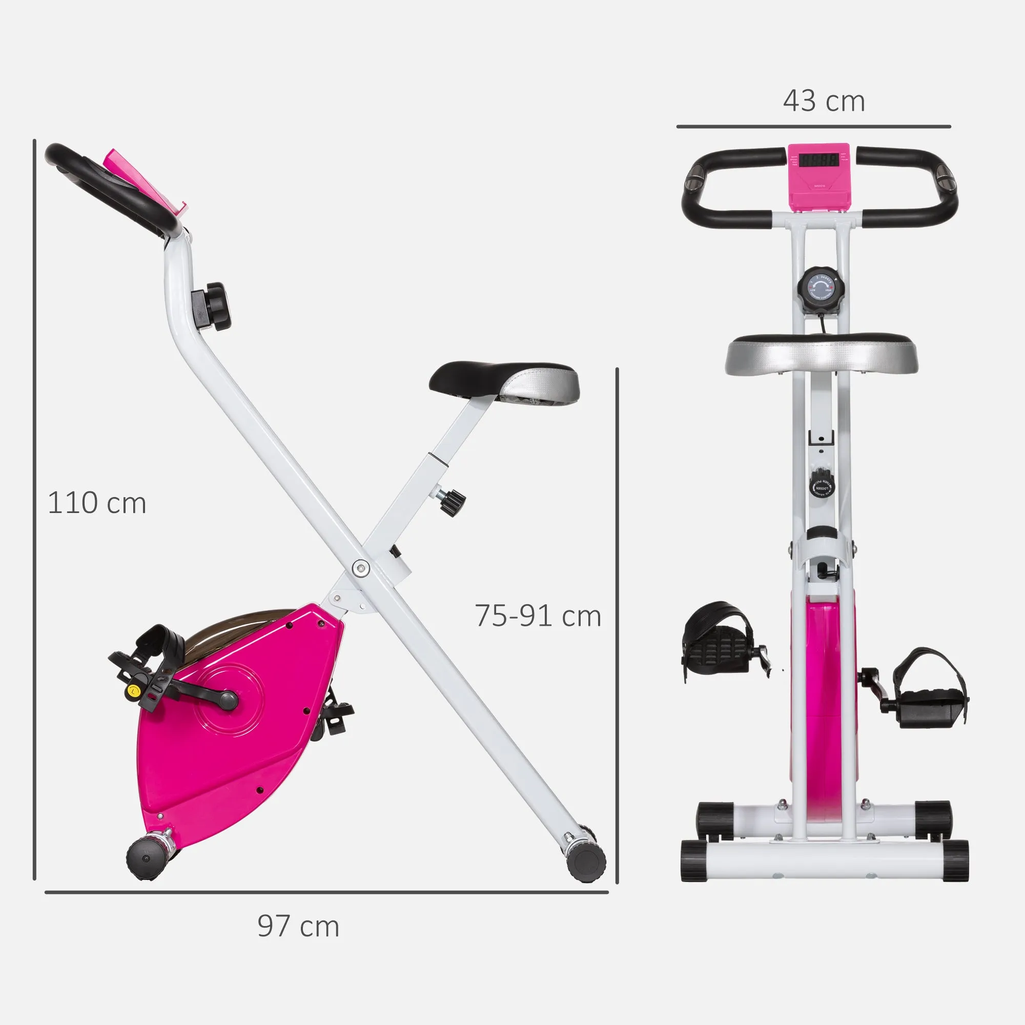 Folding Exercise Bike with Heart-Rate Sensor for Home Use, Pink/White