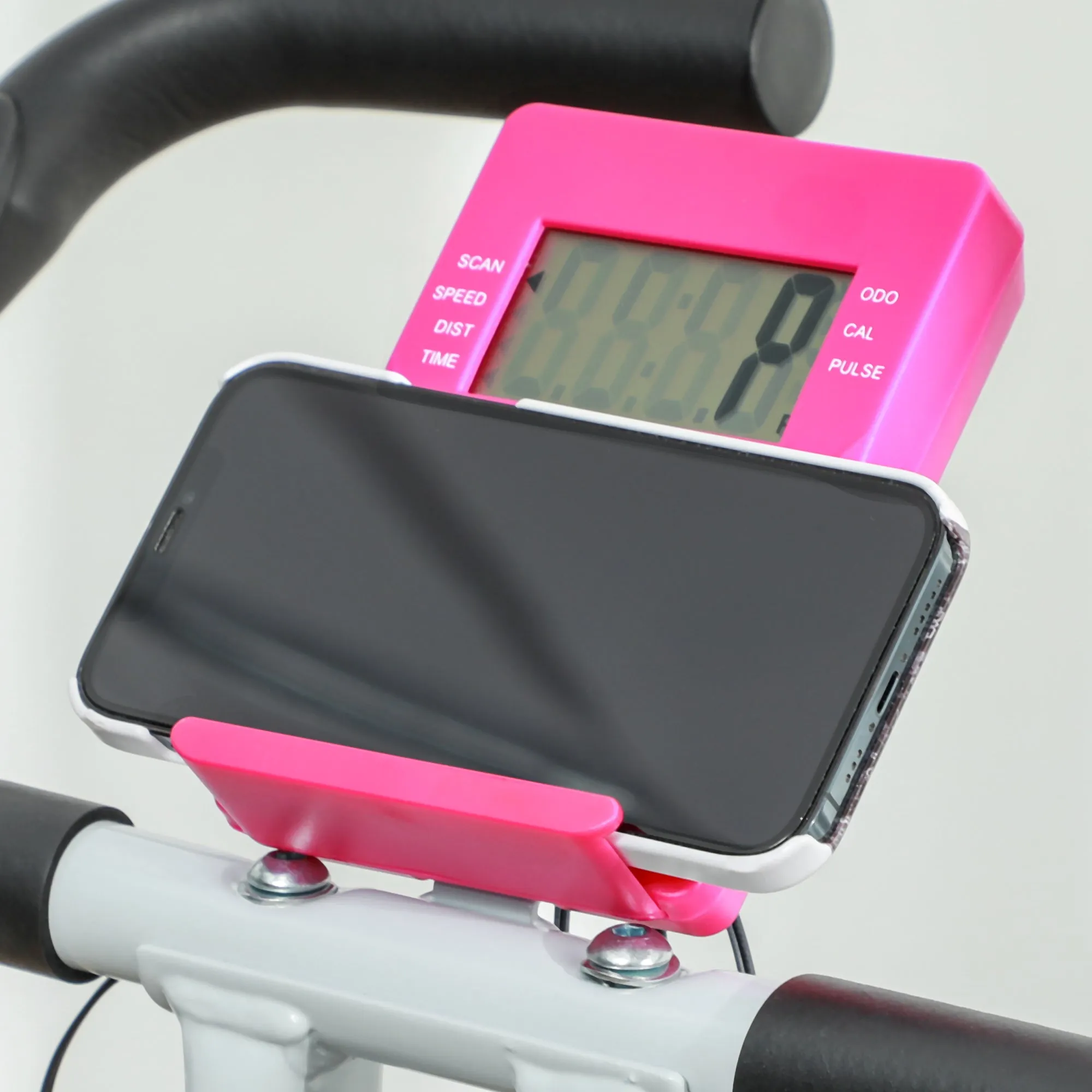 Folding Exercise Bike with Heart-Rate Sensor for Home Use, Pink/White