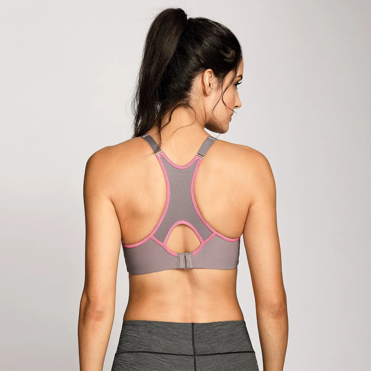 Full Support High Impact Racerback Lightly Lined Underwire Grey Sports Bra