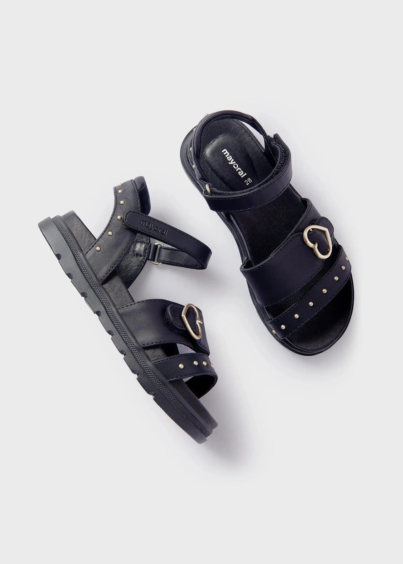 Girls Studs Black Sandals Sustainable Leather