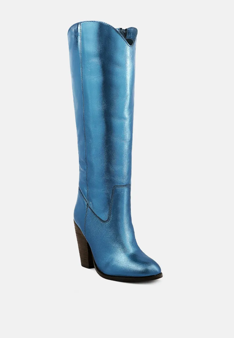 GREAT-STORM Blue Metallic Leather Calf Boots