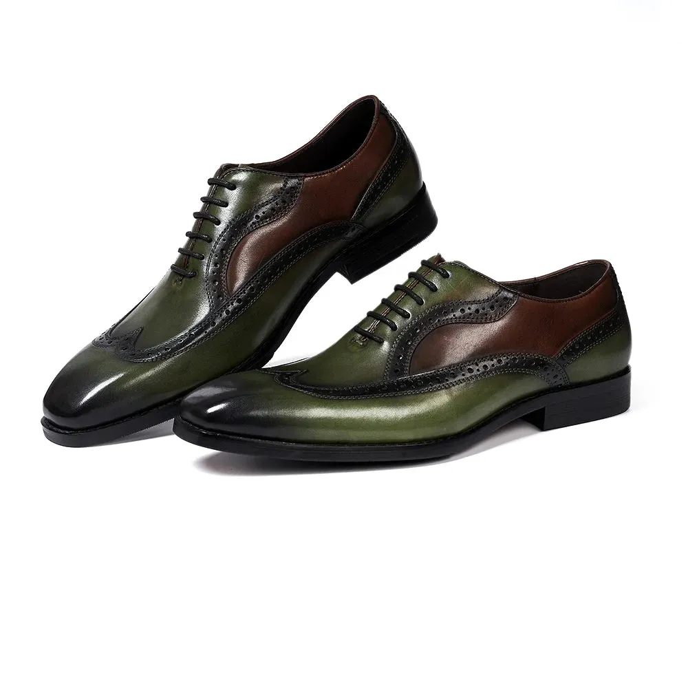 Green Color Genuine Leather Brogue Shoes