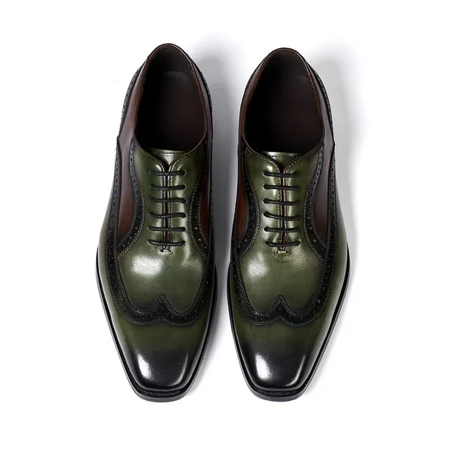 Green Color Genuine Leather Brogue Shoes